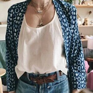 Po-em block print cardigan from Anthropologie, blue & white